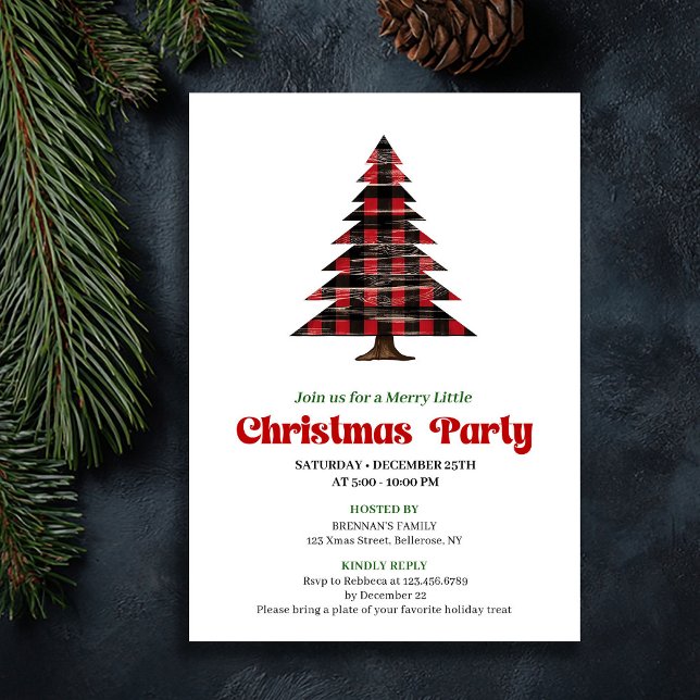 Classy Red Black Plaid Festive Editable Invite Einladung (Classy Red Black Plaid Festive Editable Invite)