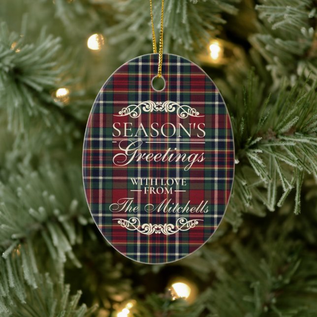 Classy Red Dark Teal Blue Floral Holiday Wreath Keramik Ornament (Baum)