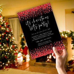 Classy Red Glitzer Borders Lasse Party Weihnachten Einladung