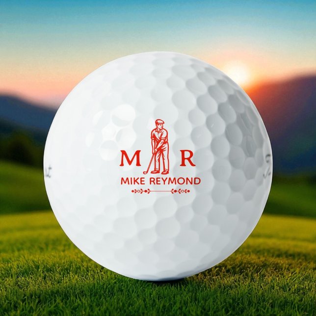 Classy Red Golfer Monogram Golfball (Von Creator hochgeladen)