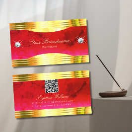 Classy Red Marble Shiny Gold Borders mit QR Code Visitenkarte