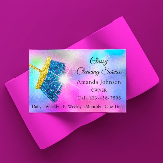 Classy Reinigungsservice Maid Gold Blue Ocean Pink Visitenkarte (Classy Cleaning Service Maid Gold Blue Ocean Pink Business Card)