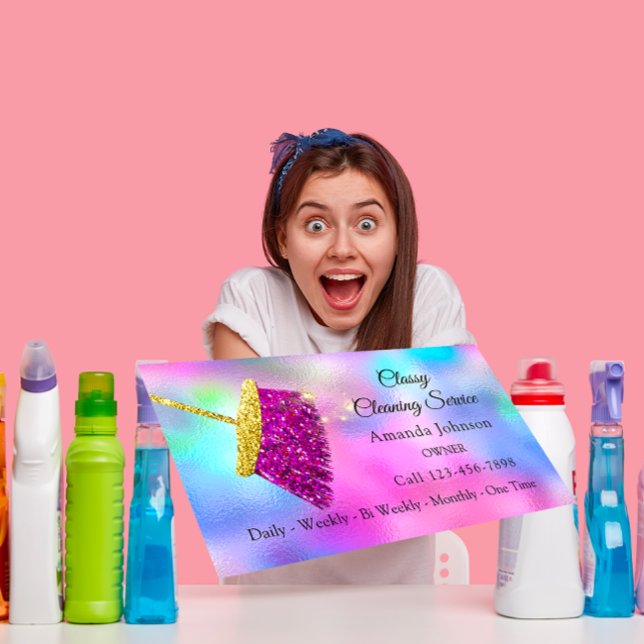 Classy Reinigungsservice Maid Gold Fuchsia Pink Visitenkarte (Classy Cleaning Service Maid Gold Fuchsia Pink Business Card)