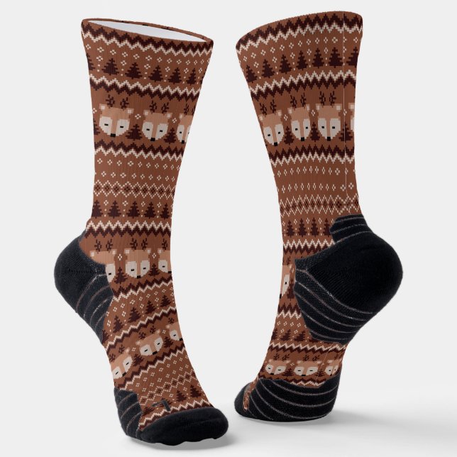Classy Retro Christmas Brown Muster für ihn Socken (Gewinkelt)