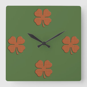 Classy Retro Irish Glück Kleeblatt Quadratische Wanduhr