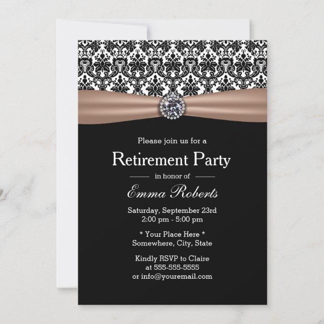 Classy Ribbon & Damask Diamond Retirement Party Einladung (Vorderseite)