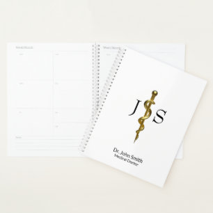 Classy Rod of Asclepius Medical Gold auf Weiß Planer