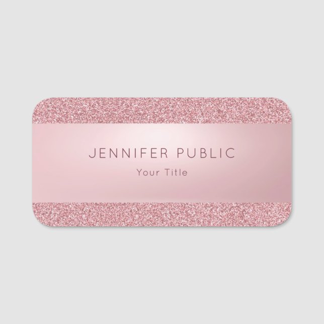 Classy Rose Gold Glitzer Template Namensschild (Vorderseite)