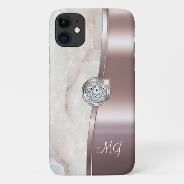 Classy Rose Gold Monogram Diamond Jewel Art Case-Mate iPhone Hülle (Rückseite)