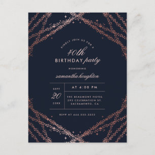 Classy Rose Gold & Navy Blue Geburtstagsparty Einladungspostkarte