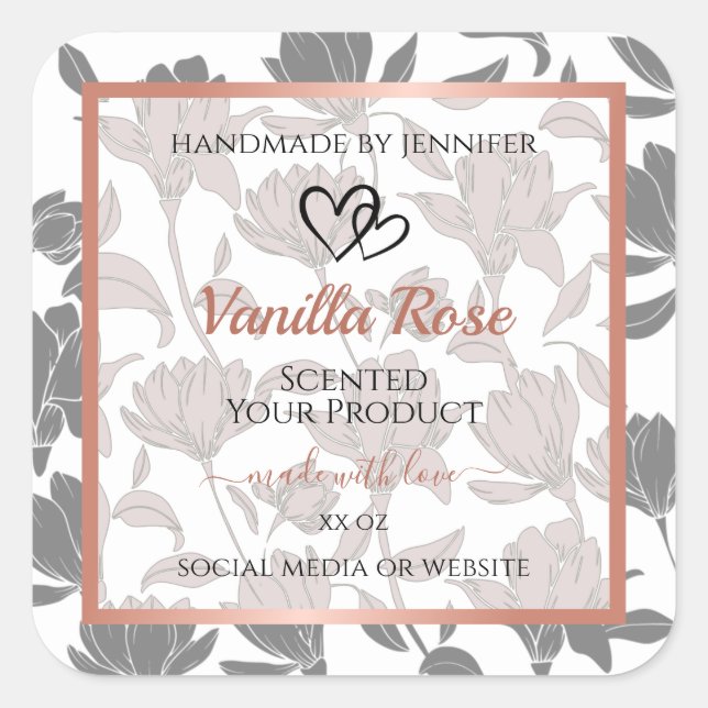 Classy Rose Gold- und Graublumenmarken Quadratischer Aufkleber (Vorderseite)
