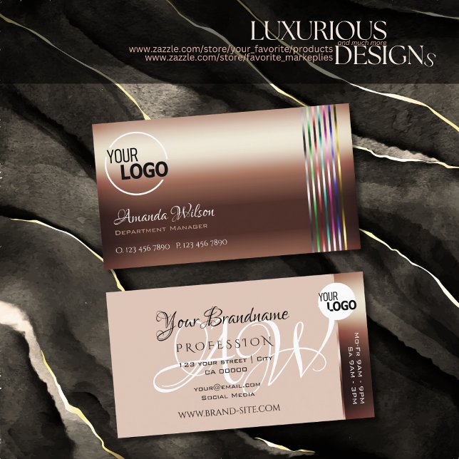 Classy Rose Golden Colorful Stripes hinzufügen Log Visitenkarte (Von Creator hochgeladen)