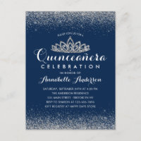 Classy Royal Blue Quinceañera Silver Tiara Glitzer