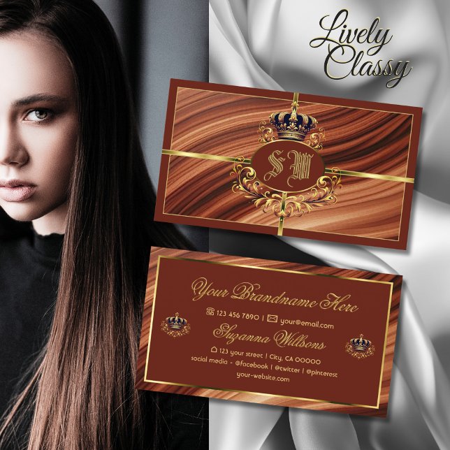 Classy Royal Brown Gold Crown mit Monogram Nobly Visitenkarte (Von Creator hochgeladen)