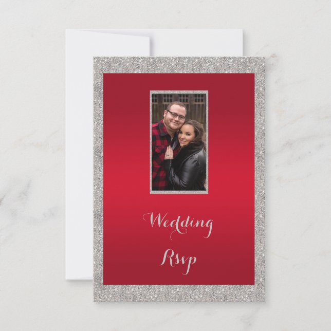Classy Ruby Red & Funkelnd Bauble Christmas RSVP Karte (Vorderseite)