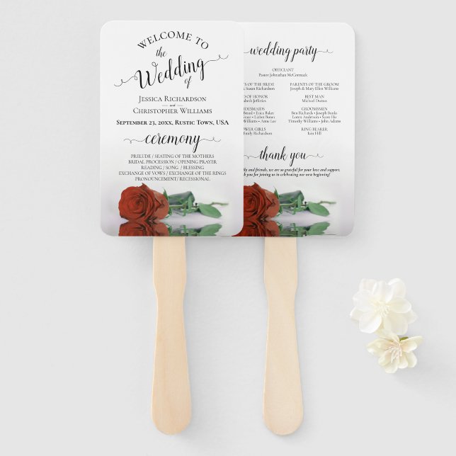 Classy Rust Orange Rose Elegantes Hochzeitsprogram Fächer (Vorne und Hinten)