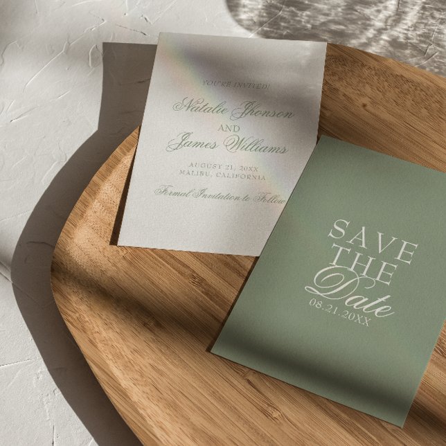 Classy Sage Green Boho Old Money Wedding Save The Date (Von Creator hochgeladen)