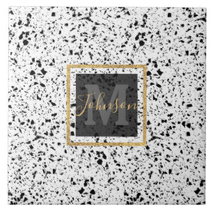 Classy Schwarz-weiß Marble Terrazzo Fliese