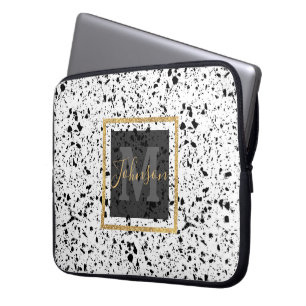 Classy Schwarz-weiß Marble Terrazzo Laptopschutzhülle