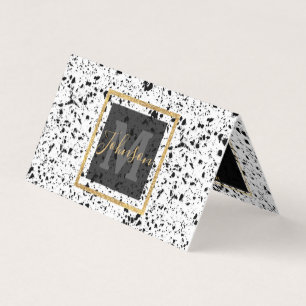 Classy Schwarz-weiß Marble Terrazzo Visitenkarten