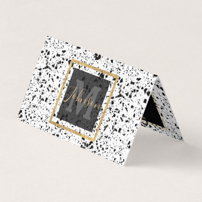 Classy Schwarz-weiß Marble Terrazzo Visitenkarten (Vorderseite)