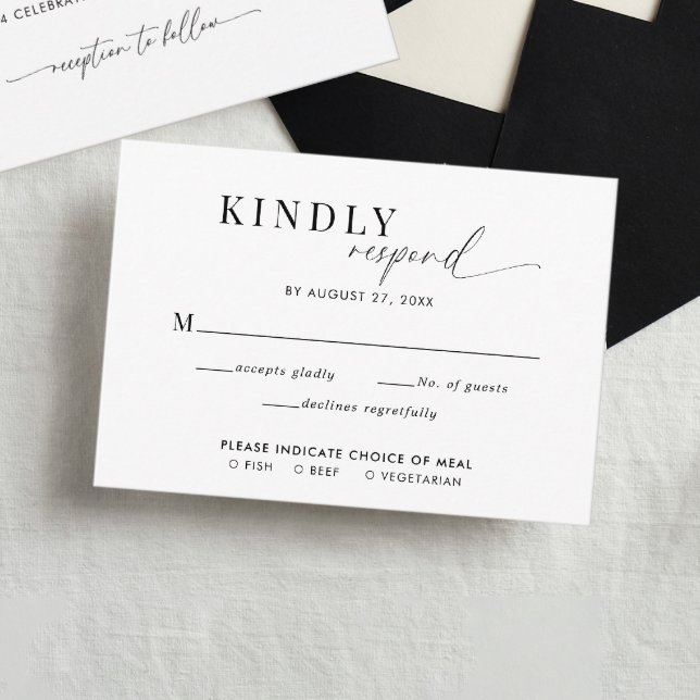 Classy Schwarz-weiß Script Wedding Meal Entree UAw Begleitkarte (Von Creator hochgeladen)
