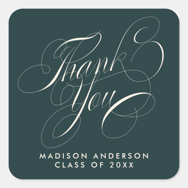 Classy Script Grad Party Vielen Dank Umschlag Aufk Quadratischer Aufkleber (Vorderseite)