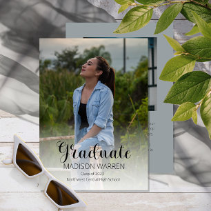 Classy Script Graduate Two Photo Graduation Gray Einladung