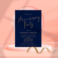 Classy Script Navy Gold Wedding Anniversary Party