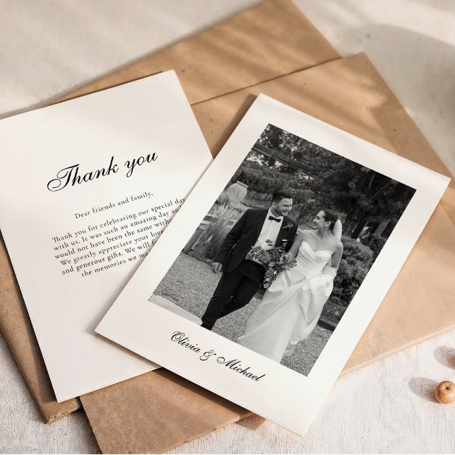 Classy Script Photo Wedding Thank You Dankeskarte (Von Creator hochgeladen)