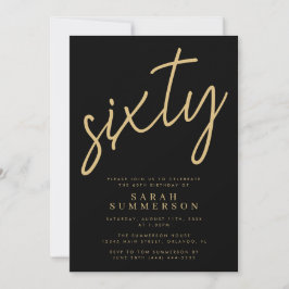 Classy Script Sixty Black Gold 60th Birthday Party Einladung