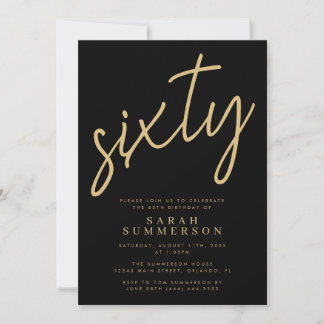 Classy Script Sixty Black Gold 60th Birthday Party Einladung