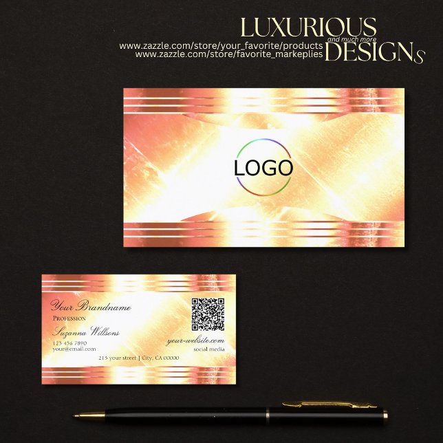 Classy Shimmery Rose Gold Logo QR Code Luxuriös Visitenkarte (Von Creator hochgeladen)