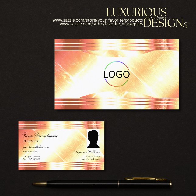 Classy Shimmery Rose Gold-Logo und Foto Luxus Visitenkarte (Von Creator hochgeladen)