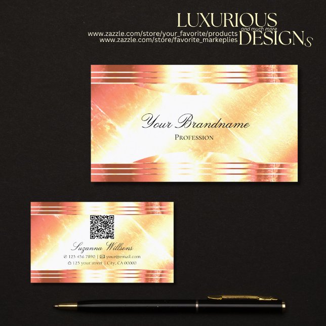 Classy Shimmery Rose Gold mit QR Code Luxuriös Visitenkarte (Von Creator hochgeladen)