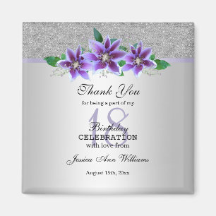 Classy Silver & Clematis Blume 18. Geburtstag Magnet