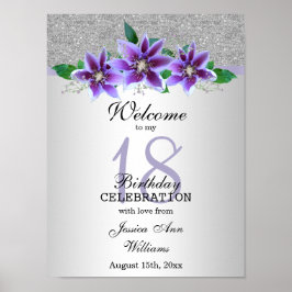 Classy Silver & Clematis Blume 18. Geburtstag Poster