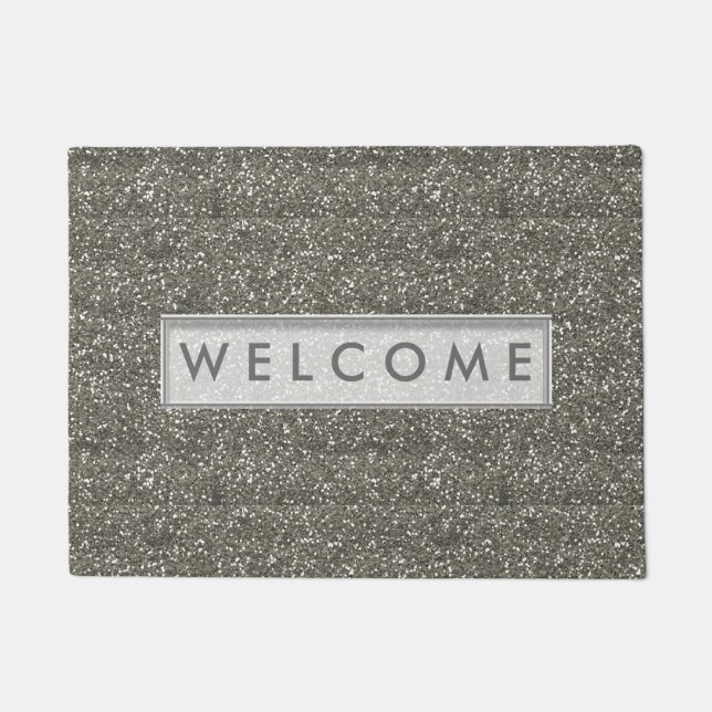 Classy Silver Glitzer Look Willkommen Fußmatte (Vorderseite)