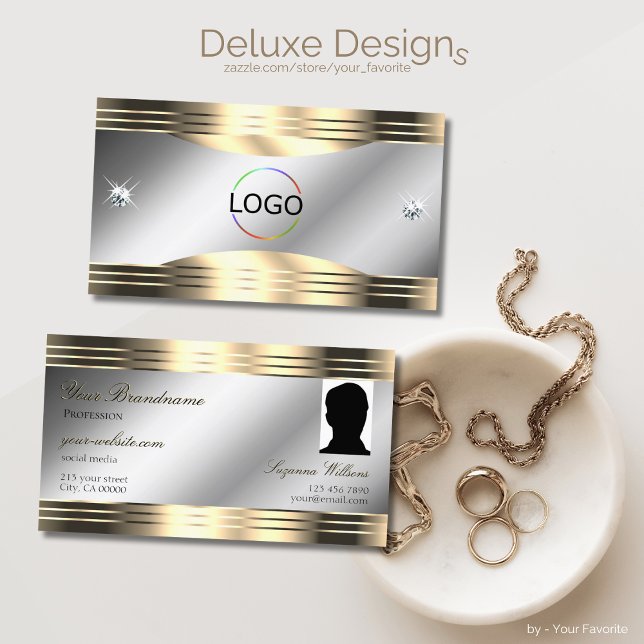 Classy Silver Gold Shiny Diamonds Logo und Foto Visitenkarte (Von Creator hochgeladen)