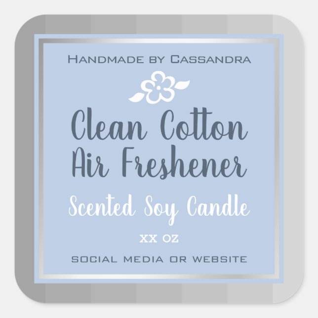 Classy Silver Gray Blue Packaging Labels Quadratischer Aufkleber (Vorderseite)