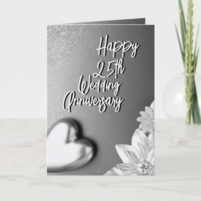 Classy Silver Heart 25. Hochzeitstag Karte (Vorderseite)