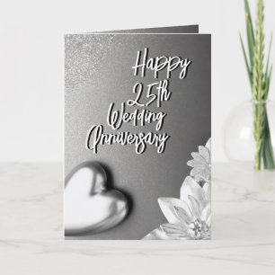 Classy Silver Heart 25. Hochzeitstag Karte