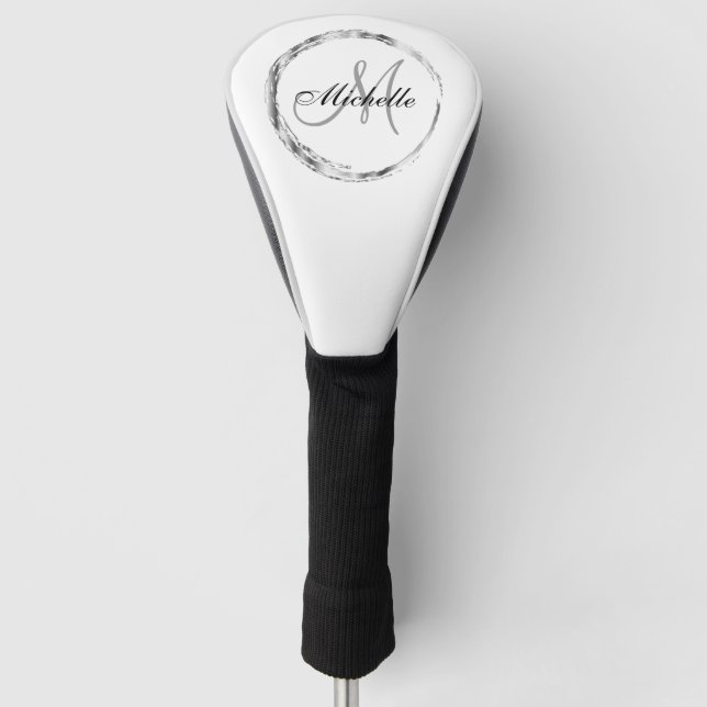 Classy Silver Monogramm und Name Golf Headcover (Vorderseite)