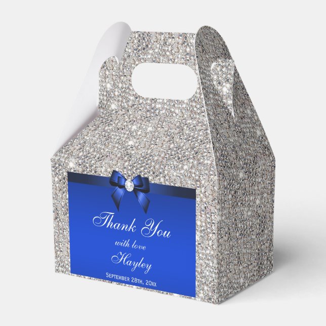 Classy Silver Sequins Blue Bow Diamond Geschenkschachtel (Vorderseite)
