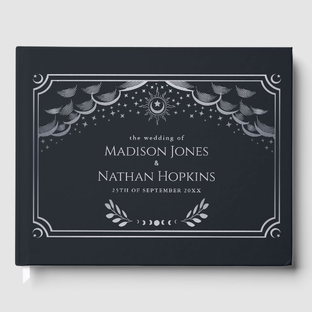 Classy Silver Tarot Card Wedding Guest Book Gästebuch (Vorderseite)