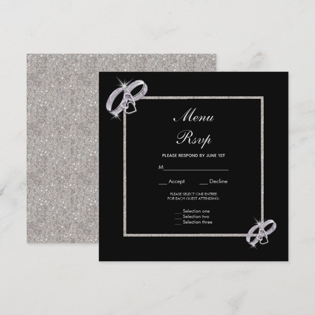 Classy Silver Wedding Rings Wedding Menu UAwg Einladung (Vorne/Hinten)