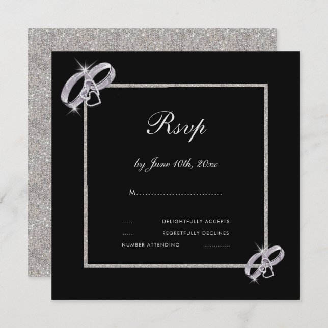 Classy Silver Wedding Rings Wedding Rsvp Einladung (Vorne/Hinten)