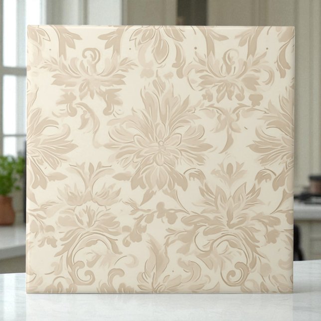 Classy Simple Floral Damask Soft Beige Fliese (Von Creator hochgeladen)