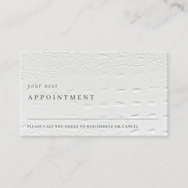 Classy Simple Ivory White Leather Text Ernennung Visitenkarte (Vorderseite)