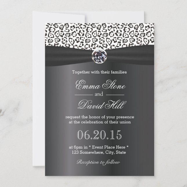 Classy Snow Leopard Print Black Ribbon Hochzeit Einladung (Vorderseite)